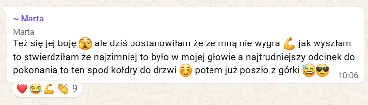 Wiadomość uczestniczki: najzimniej było w mojej głowie, a najtrudniejszy odcinek do pokonania to ten spod kołdry do drzwi